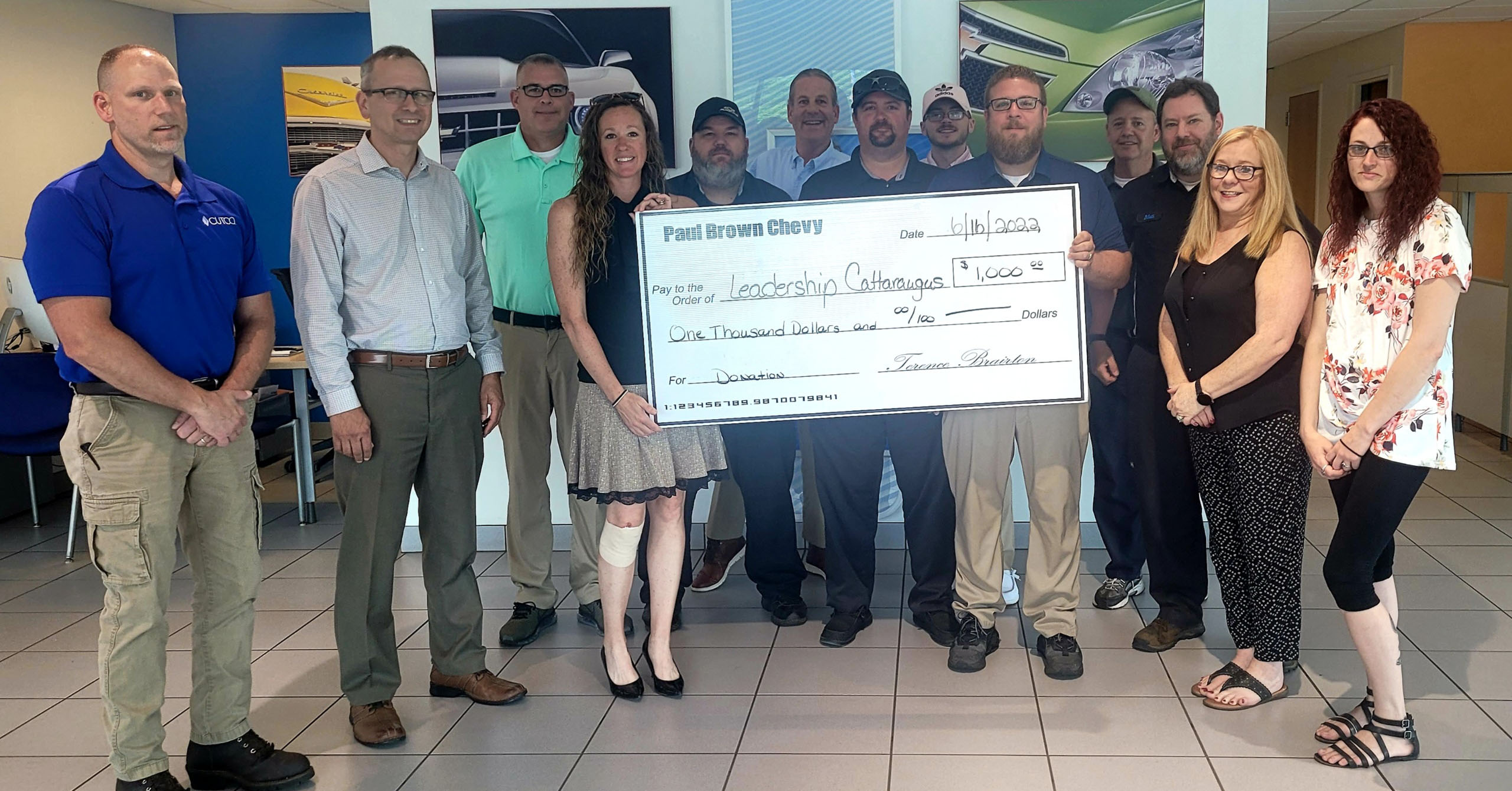 Leadership Cattarugus' Leadership team with Paul Brown Chevy staff accepting a donation of $1,000 to the Leadership Cattaraugus Scholarship Fund.